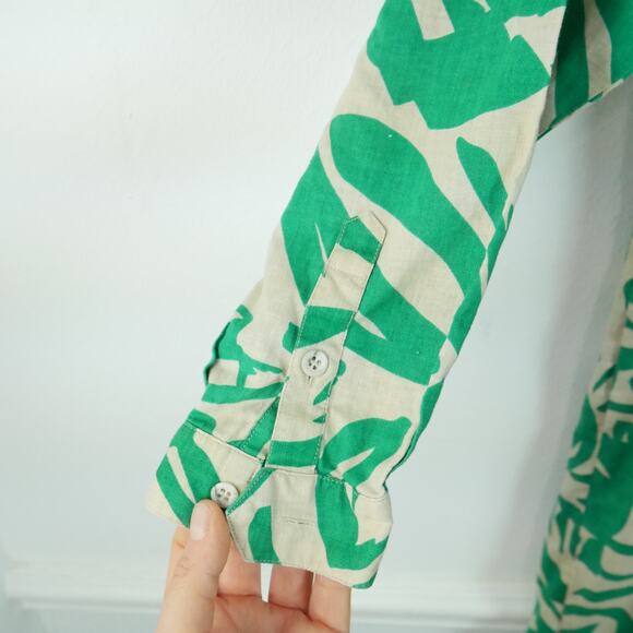 Vintage 80s Linen Blend Shirt Dress Modest Fit Flare 12 Resort Tropical Retro - Picture 5 of 12